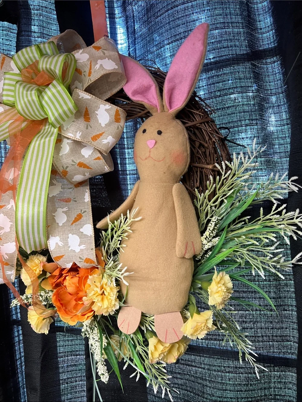 Easter Bunny Spring Wreath with Orange & Green Accents